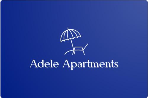 a blue sign with an umbrella and a chair with the words oak apartments at Adele Apartments in Netanya