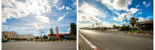 two pictures of an empty street with a cloudy sky at Bel appartement à 5min de la plage in Tangier