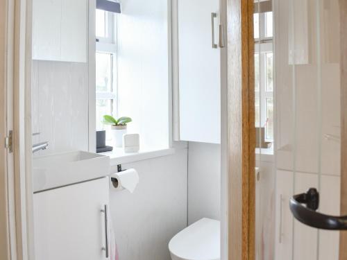 biała łazienka z toaletą i umywalką w obiekcie The Nook w mieście Bardon Mill