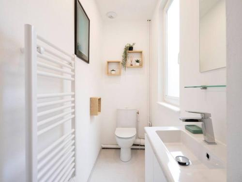 uma casa de banho branca com um WC e um lavatório em Le Coquet des Trois-Maisons avec parking privatif em Nancy