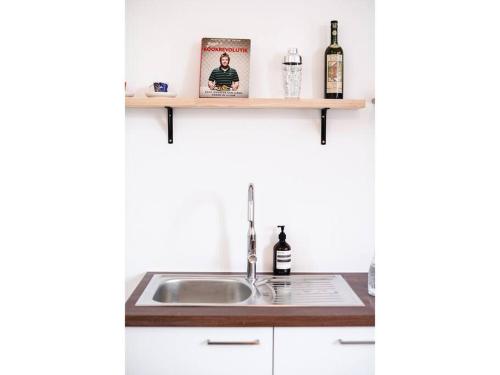 a kitchen with a sink and a shelf at The Sebastian in Antwerp