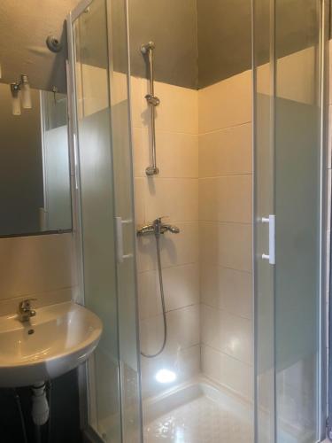 une salle de bain avec douche et lavabo dans l'établissement Studio pour voyageur, à Marseille