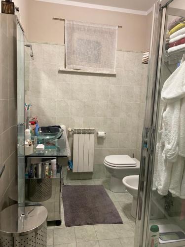 uma casa de banho com um WC e um lavatório em Zia Sara em Pietrasanta