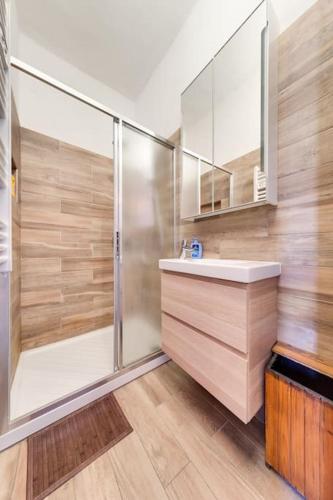 une salle de bain avec douche et lavabo dans l'établissement Between the roofs of Menton old town and the sea, à Menton