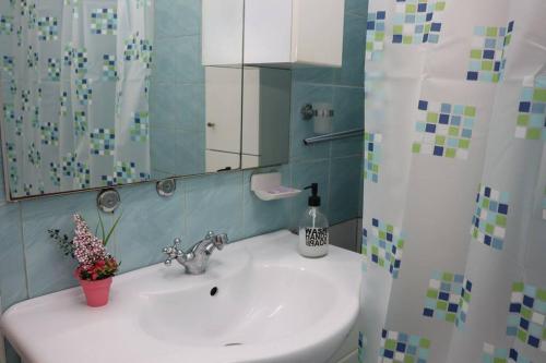 a bathroom with a sink and a mirror at Apartman Lagodi in Križevci