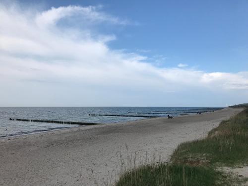 a sandy beach with a view of the ocean at Ferienhaus Karlin in Börgerende-Rethwisch