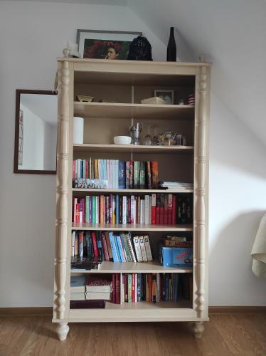 a book shelf filled with books in a room at Przyjazny Domek in Tarnowskie Góry