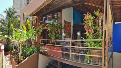 uma varanda de um edifício com plantas sobre ele em Happy Paradise Hostel em Natal