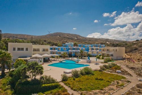 an aerial view of a resort with a swimming pool at Royal Beach Hotel in Arkasa