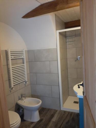 Contrada Bolla 2 في فينالي ليغوري: حمام صغير مع مرحاض ومغسلة