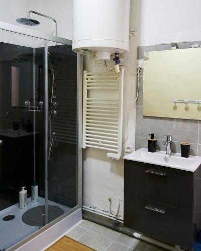 une salle de bain avec douche et lavabo dans l'établissement Bel appartement centre ville Sète, à Sète