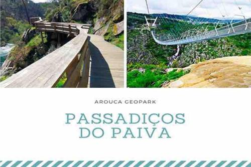 two pictures of a bridge and a book at Cantinho Do Paul in Arouca