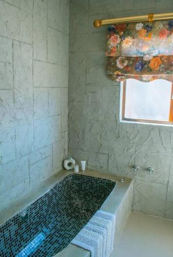 a bathroom with a bath tub with a window at Entire Self catering Home in Springs in Springs
