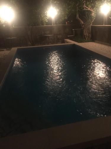 a swimming pool at night with lights at Villa Botticelli in Mostar