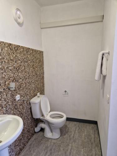een badkamer met toilet en wastafel bij Hôtel de la plage in Ambatoloaka