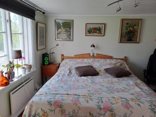 sypialnia z łóżkiem z 2 poduszkami w obiekcie Hejdbacken w mieście Nora