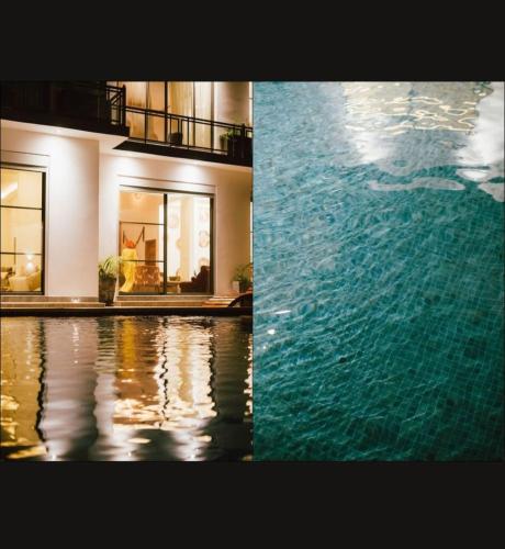 two pictures of a swimming pool next to a building at Guest House Casa S in Ngaparou