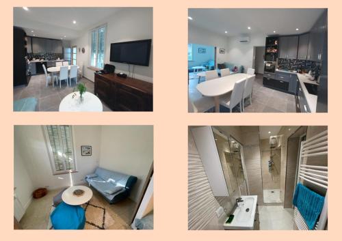 quatre photos différentes d'un salon et d'une cuisine dans l'établissement appartement nice, à Nice
