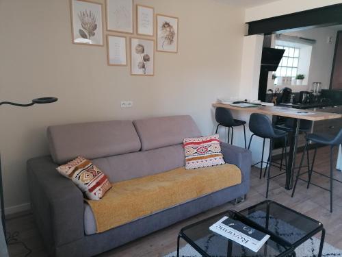 un salon avec un canapé et une table dans l'établissement A l'ombre de l'Olivier, à LʼIsle-sur-la-Sorgue