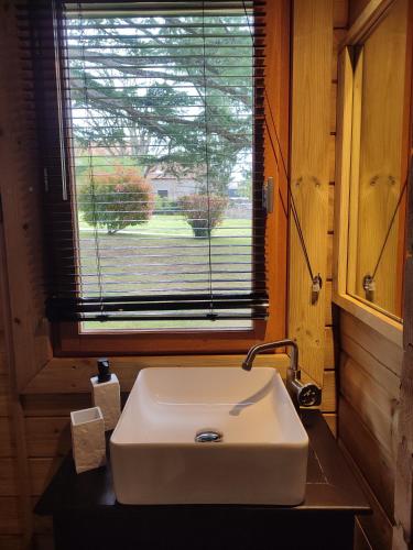 ein weißes Waschbecken in einem Zimmer mit Fenster in der Unterkunft L'ETAPE PARIS-FONTAINEBLEAU in Pringy
