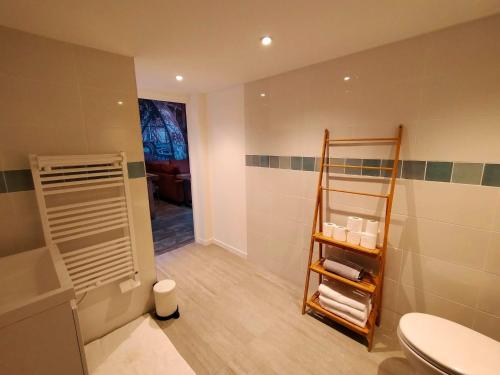 a bathroom with a toilet and a shower and a sink at LA CLOSERIE DE NOINTOT in Nointot