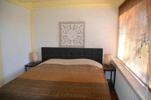 a bed sitting in a bedroom with a window at Vakantie Accommodatie Egelantier in Dwingeloo