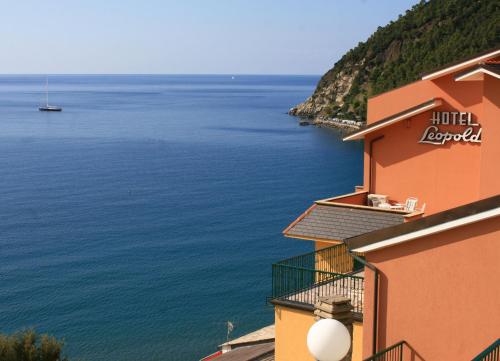 a view of the ocean from a building at Hotel Leopold in Moneglia