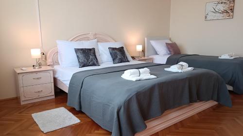 um quarto com 2 camas e toalhas em Apartment Olea em Kastav