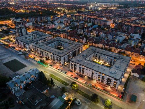an overhead view of a city at night at Sajam 1 in Novi Sad