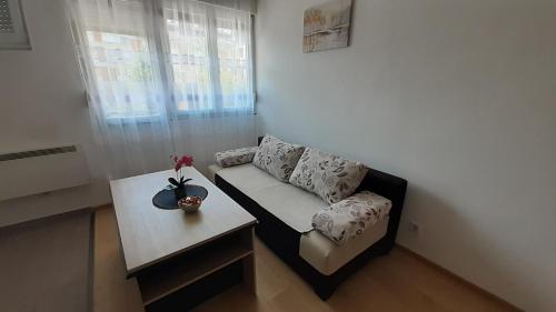 sala de estar con sofá y mesa en APARTMAN AMSTERDAM en Brčko