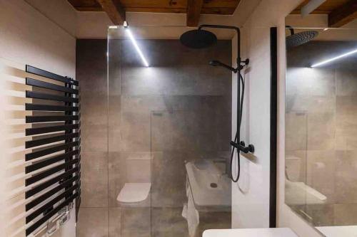 y baño con ducha, aseo y lavamanos. en Place of charm and tranquility en Ordino