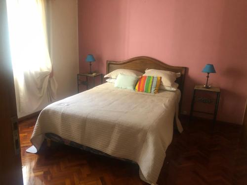 1 dormitorio con 1 cama con 2 lámparas y una ventana en Centro de Mendoza en Mendoza