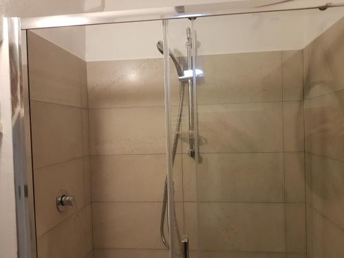 a shower with a glass door in a bathroom at Casa Vacanze Faeto in Faeto