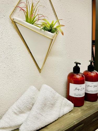 two fire hydrants on a shelf next to a mirror at Boxstel - Modern Stay Hotel Downtown El Paso in El Paso