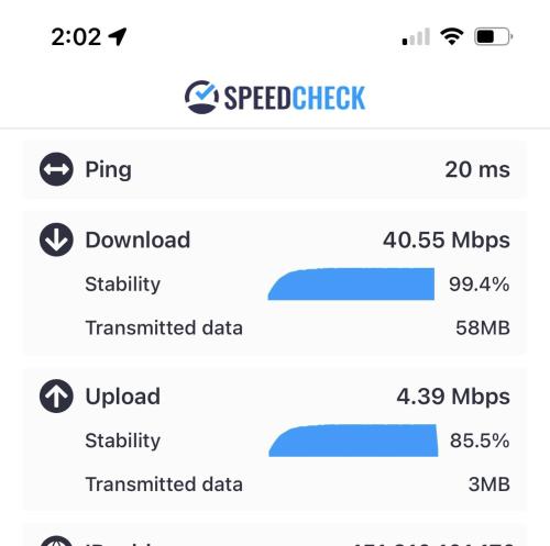 a screenshot of a cell phone showing the number of speedchecks at Less than 3 miles to Downtown with firepit in Ellijay