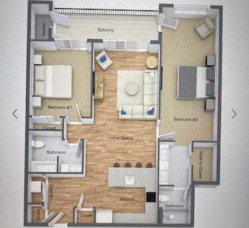 - Plano de planta de un apartamento de 1 dormitorio con: en Sunshine Manifested, en Lewes