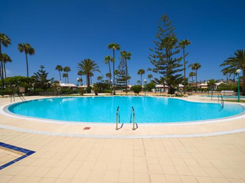 a large swimming pool with palm trees in the background at Bungalow Tunos Maspalomas in San Bartolomé