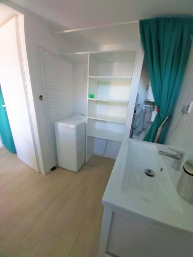 une salle de bain avec un lavabo et un miroir dans l'établissement Bongraine Océan, à La Rochelle