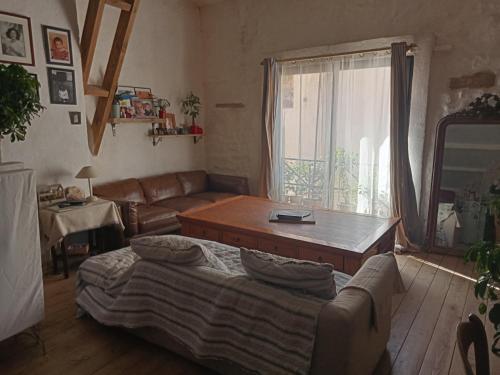 - un salon avec un canapé et une table basse dans l'établissement Maison de village 100m2, à Bédoin