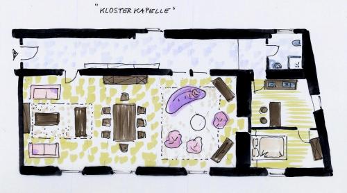 a drawing of a floor plan of a house at Ferienwohnungen im Kloster in Gars am Kamp