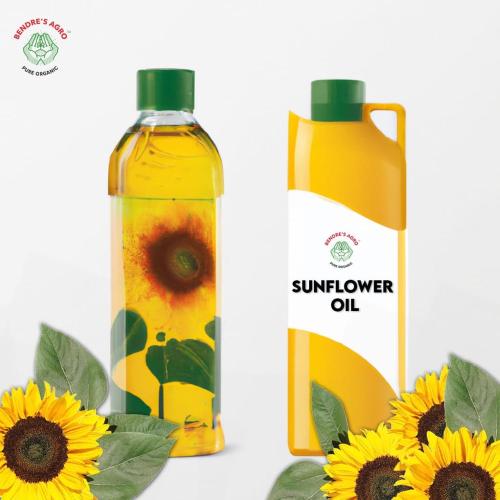 two bottles of sunflower oil next to some sunflowers at Bendre's Farm Stay-Neral in Neral