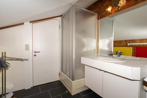 a bathroom with a sink and a shower at Haus Holzwurm in Raggal