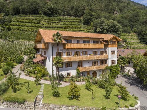 an aerial view of a house in a vineyard at Hotel Kassian in Lagundo