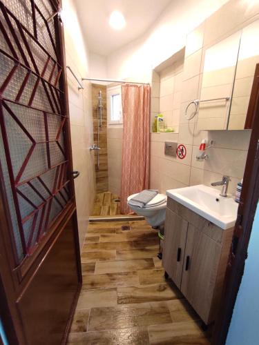 ein Bad mit einem WC und einem Waschbecken in der Unterkunft NP Apartment in Megáli Panayía