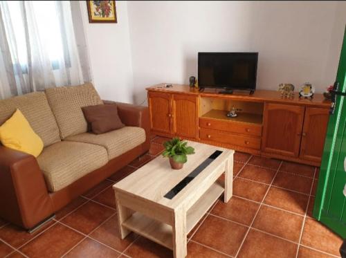 sala de estar con sofá y TV en Juncalillo Garden en Las Palmas de Gran Canaria