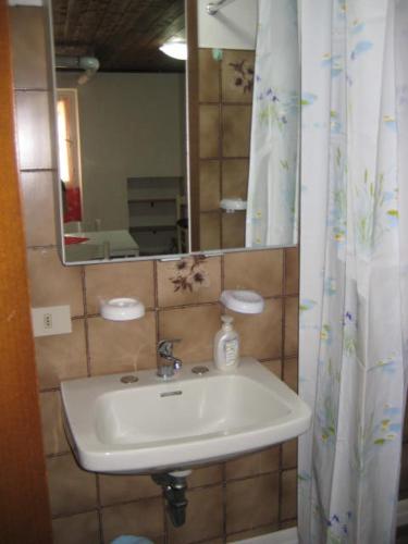 ブレシアにあるSan Zeno Naviglio via A Diazのバスルーム(シンク、鏡、シャワーカーテン付)