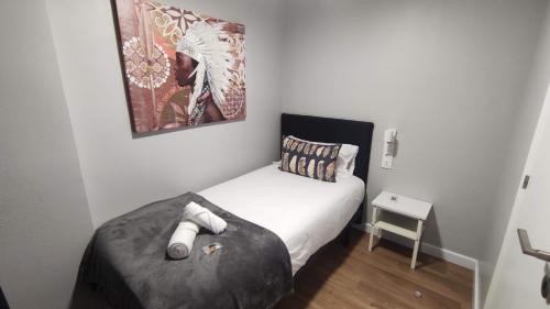 a small bedroom with a bed and a picture on the wall at SUITEDREAMS - Avet 31 in Andorra la Vella