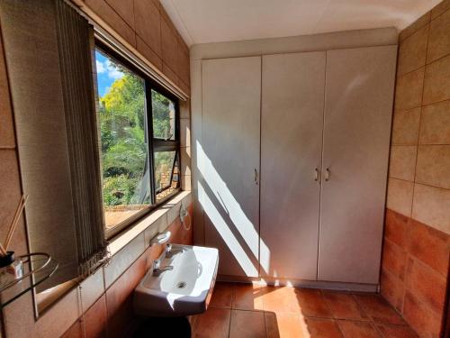 a bathroom with a sink and a window at Casa Marion Apartment in Johannesburg