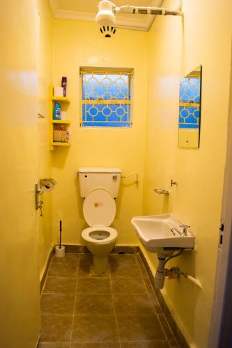 a bathroom with a toilet and a sink and a window at One Bedroom House in Langata in Nairobi