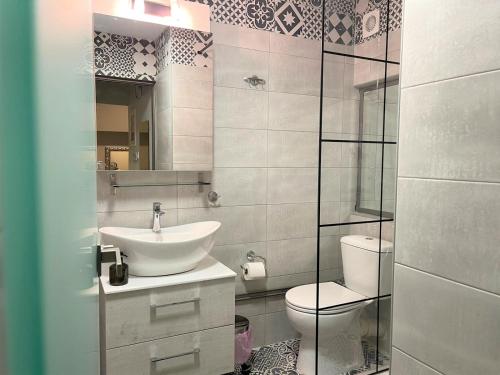 ein Bad mit einem Waschbecken und einem WC in der Unterkunft Apartment 55 Fix in Athen